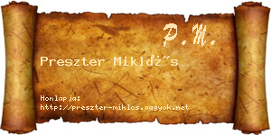 Preszter Miklós névjegykártya