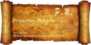Preszter Miklós névjegykártya